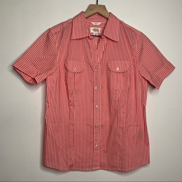 Talbots Red & White Stripe Button Up Short Sleeve - Picture 1 of 7